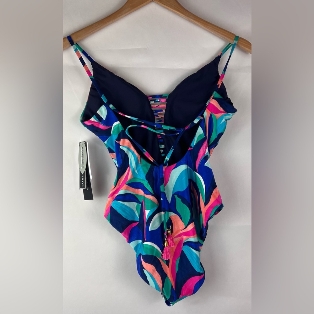 NWT LA BLANCA Painted Leaves Reversible Plunge One Piece - Picture 6 of 12